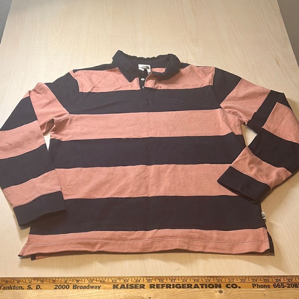 The North Face Men's Coral Navy Striped Rugby Long‎ Sleeves Collard Polo Size L
